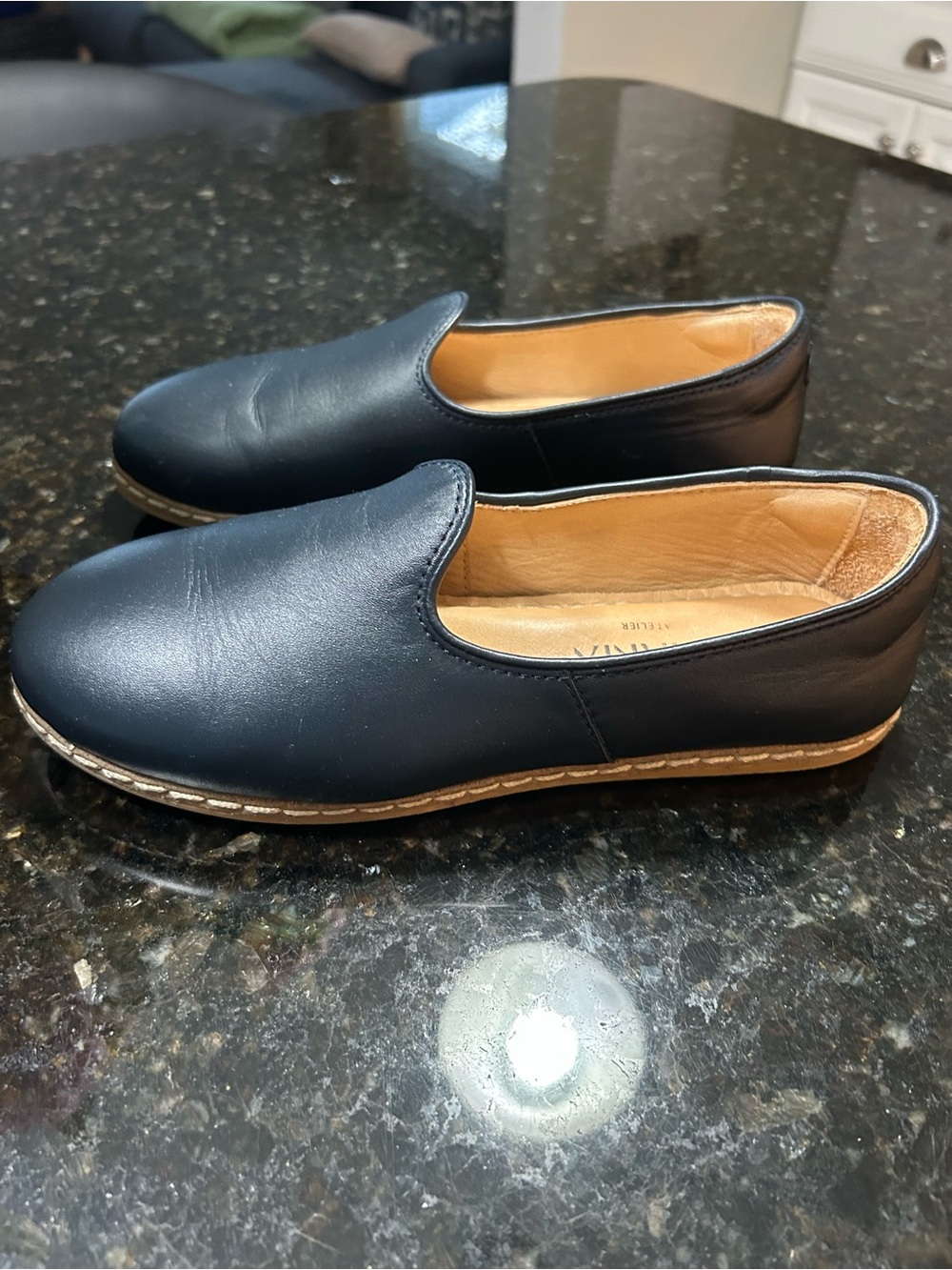 Classic Black Leather Slip-On Flats